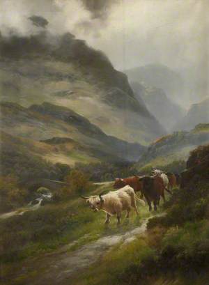 Cattle Walking Along a Mountain Path