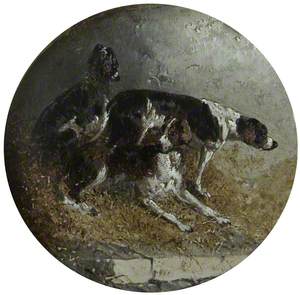 Eight Circular Foxhunting Scenes: Three Hounds Resting