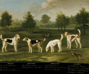 Two Couple of Hounds in a Park Landscape with Two Terriers