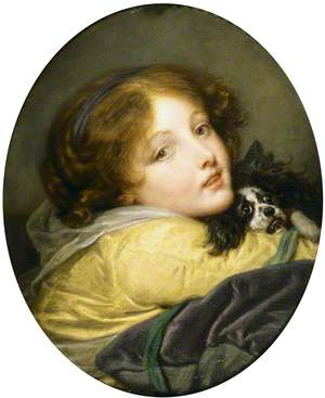 Bust of a Girl Holding a Spaniel
