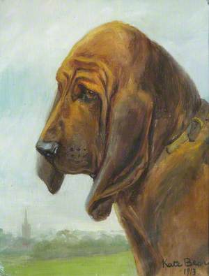 'Lady Bountiful': Study of the Head of a Bloodhound in a Landscape