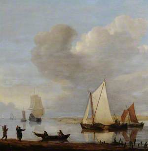 Dutch Shipping Moored in an Estuary