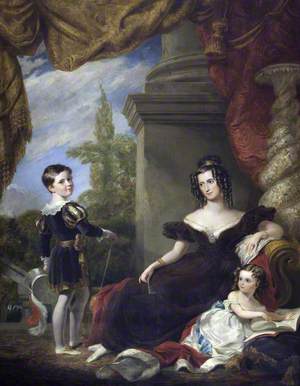 Louisa Barbara Catherine Philips (c.1800–1879), Countess of Lichfield, with Two of Her Children, Thomas George Anson (1825–1892), Later 2nd Earl of Lichfield, MP, and Lady Harriet Frances Maria Anson (1827–1898), Later Lady Vernon