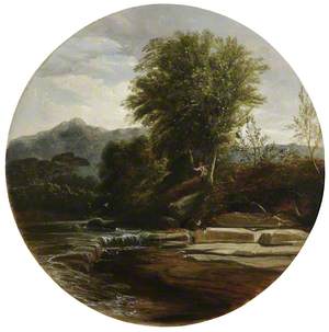 Mountain River with a Boy Fishing