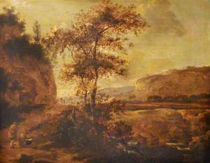 River Landscape with Figures on a Road