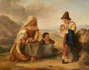 Italian Peasant Family with a Boy Playing a Flute