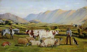 View of Troutbeck, with Shorthorn Dairy Cows, and Cheviot and Swaledale Sheep, with Figures and Dogs