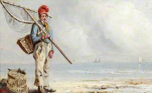 A Fisherboy with Lobster Pots by the Sea