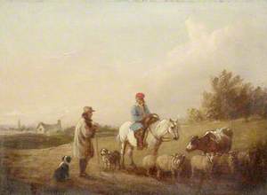 Horseman and Herdsman Conversing on a Road