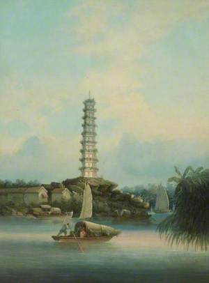 Chinese Scene with Pagoda and Junks