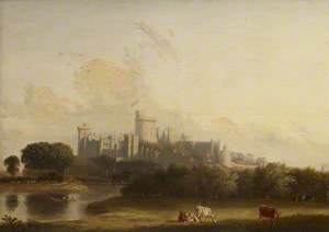 View of Windsor Castle, with Cows in Pasture