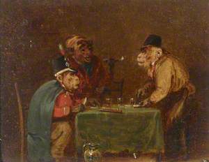 From a Set of Four Singeries: Three Monkeys Drinking at a Table