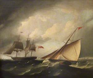 A Merchantman Running before the Wind with a Frigate Hove to