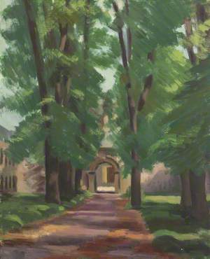 A View towards the West Courtyard Entrance Arch at Belton, through an Avenue of Trees