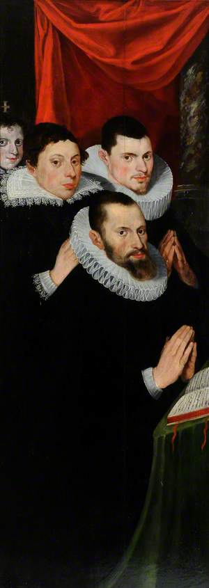 Part of a Diptych: Four Donor Figures of Men, Dressed in Black with White Ruffs, Praying 