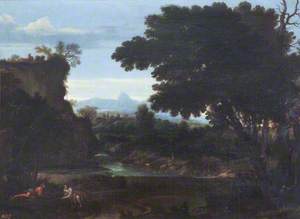 Classical Landscape, with Figures Bathing in a River