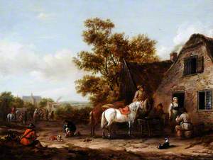 Figures and Horses by a Tavern