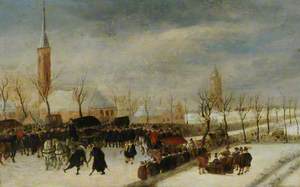 A Winter Scene with a Procession and Two Gentlemen Meeting