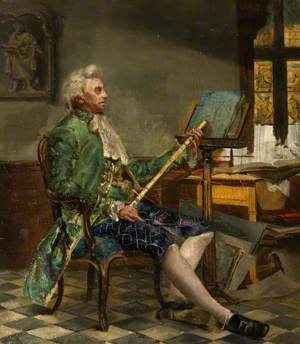 A Man in Eighteenth-Century Dress with a Flute, in His Study