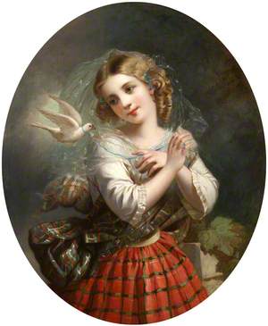 A Young Girl in Highland Dress with a Dove