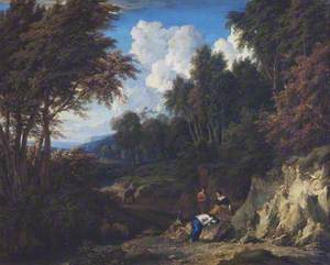 A Valley Landscape with a Grieving Woman and Companions