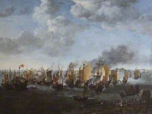 A Battle between Dutch Ships (the 'Texel', 'Domburch' and 'Arnemude') and Chinese Junks