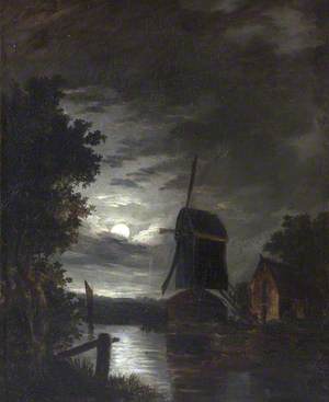 A Windmill by Moonlight by Water