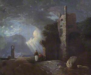 Two Figures by a Ruined Tower