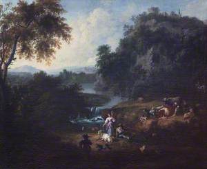 Classical Landscape with Herdsfolk by a Stream