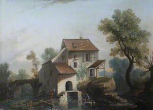 A Watermill and Millpond with Figures