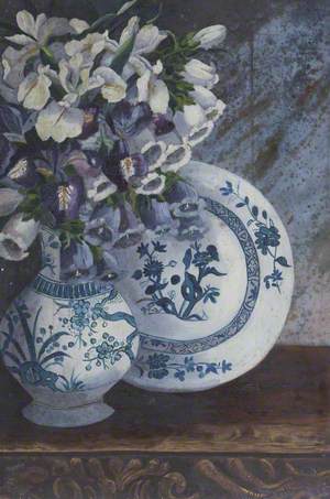 Irises, Orchids and Foxgloves in a Chinese Vase with a Chinese Plate