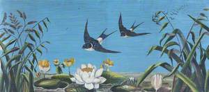 Swallows Flying over Waterlilies
