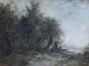 A Riverscape with a Man in a Boat on the Riverbank