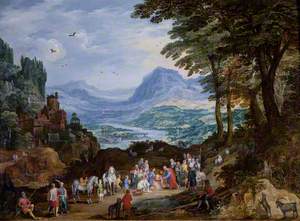 A Mountainous Road Scene with the Story of Saint Peter and Cornelius