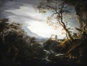 An Italianate Rocky Landscape with Travellers in a Storm