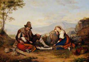 Weary Peasants Seated in an Italianate Landscape