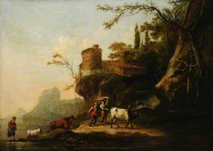 Landscape with Cowherd and Woman Carrying a Laundry Basket