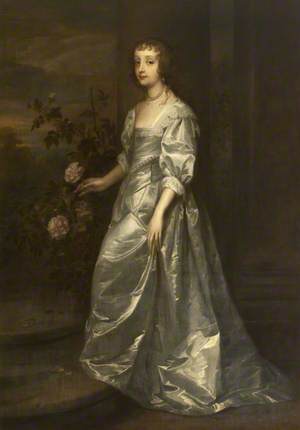 Girl in a White Satin Dress, in the Pose of Van Dyck's 'Lady Mary Villiers, Duchess of Richmond and Lennox', Fingering a Rose