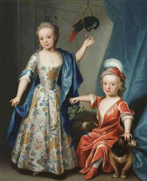 Edward Astley (1729–1802), Later Sir Edward Astley, 4th Bt Astley of Hill Morton, and His Sister Blanche, Later Mrs Edward Pratt, as Children, with a Parrot and a Bunch of Grapes