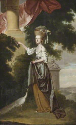 Sarah Delaval (1763–1800), Countess of Tyrconnel, with a White Peahen, in a Landscape