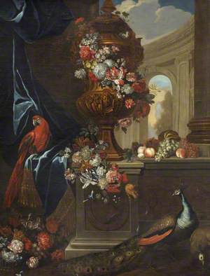 A Still Life with Flowers and an Urn in an Architectural Setting