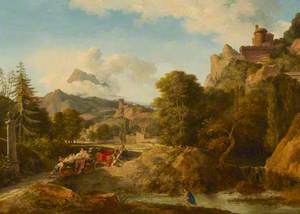 Mountainous Landscape, with Oxen Panicking whilst Drawing a Cart