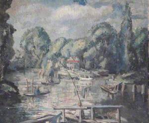 View of a River with Boats and Trees