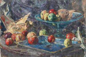 Still Life of Apples and Bowl in Two Dishes