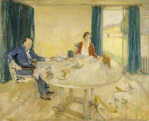 Study for 'Breakfast at Chartwell II' (Sir Winston Churchill, 1874–1965, and Clementine Ogilvy Hozier, 1885–1977, Lady Churchill, in the Dining Room at Chartwell, with Their Cat 'Tango')