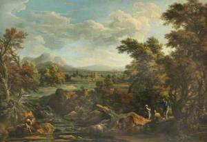 Wooded River Scene with Peasants