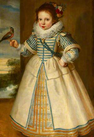 Portrait of a Young Girl Holding a Bullfinch
