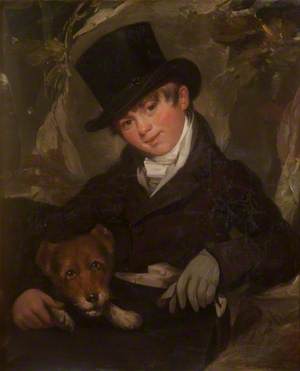 Portrait of an Unknown Boy in a Black Top Hat, with a Dog
