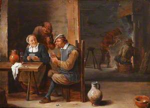 Boors Playing Cards in a Tavern Interior