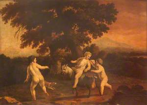 Landscape with Three Naked Boys, One Riding a Goat